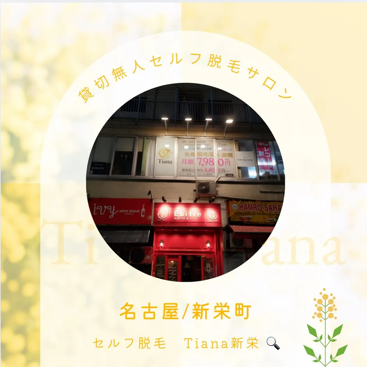 貸切セルフ脱毛サロンTiana新栄店です🌼